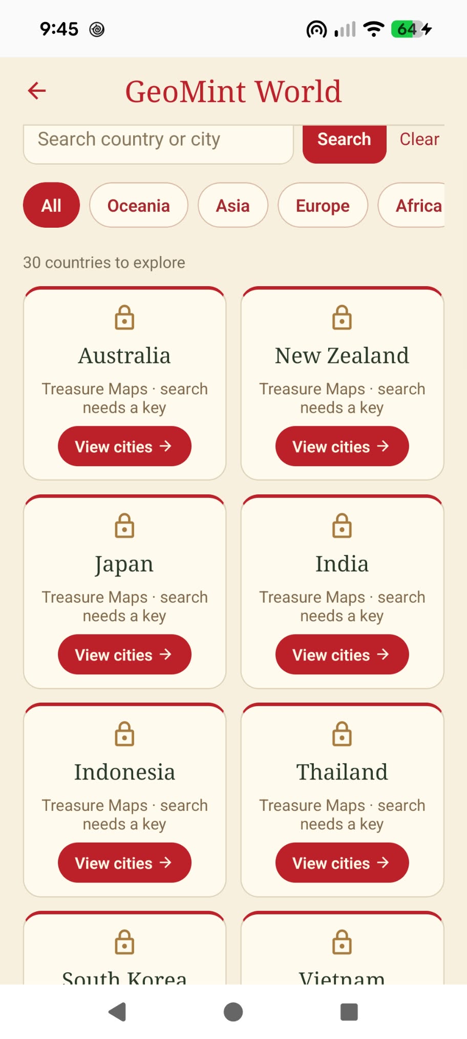 GeoMint World with countries to explore