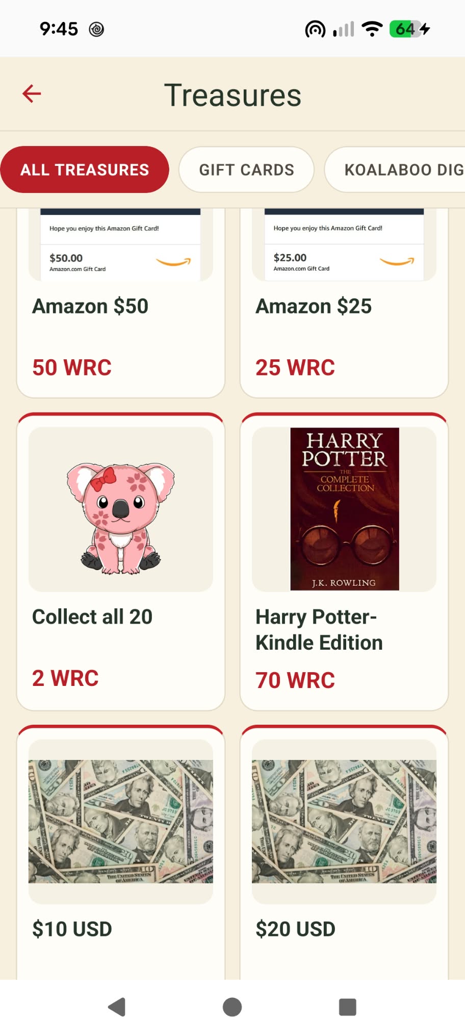 Treasures available in the app